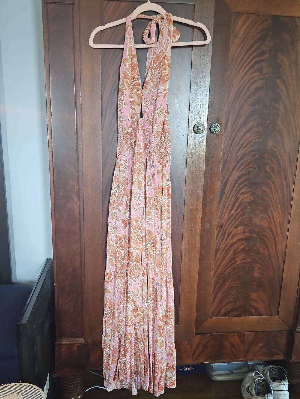 NWT -Zesica - Pink and Coral Floral Halter Dress - Size Large